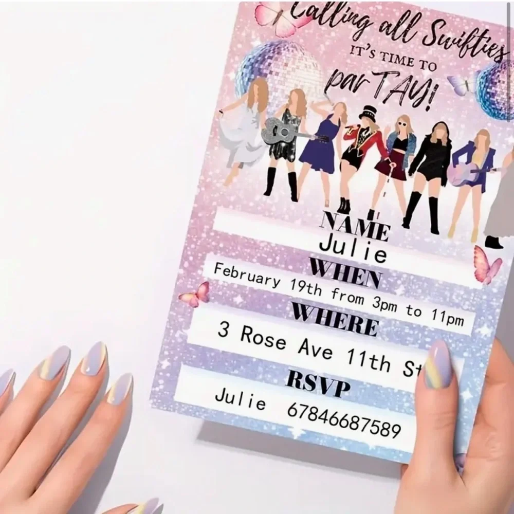 20 Taylor Swift Party Invitations With Envelopes and Stickers
